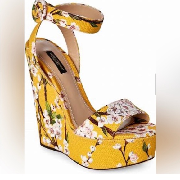 Dolce & Gabbana Shoes - Dolce & Gabbana Yellow Floral Wedges